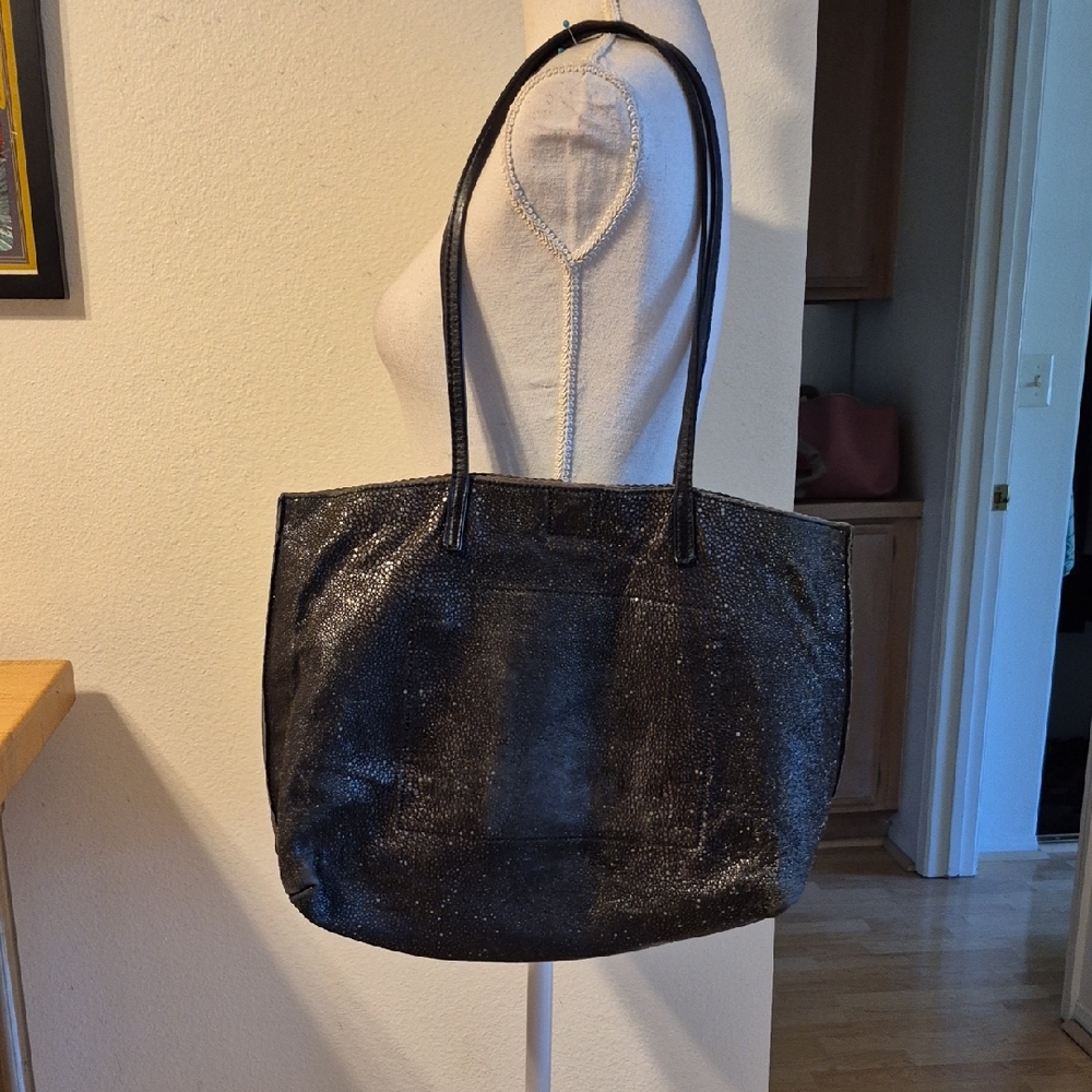 Sparkly Black Soft Leather Shpulder Tote  Purse Bag